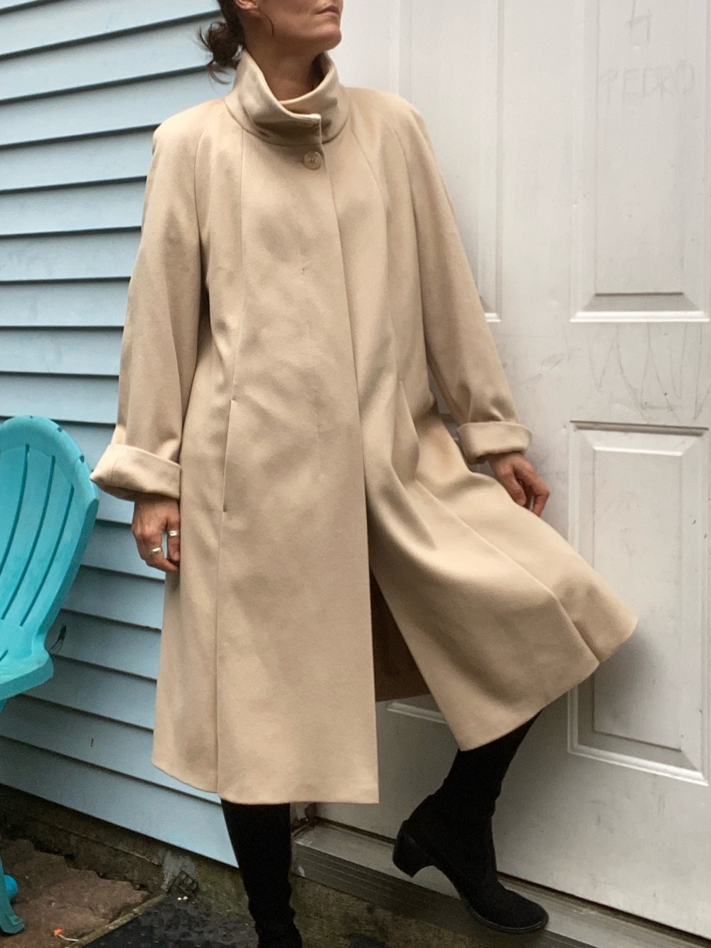 Basler Loro Piana Cream Long Trench Coat with High Collar